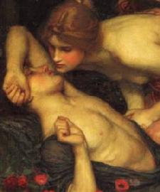 The possessive love of Venus for the beautiful Adonis.